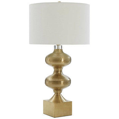 Orsina Carly Brass Table Lamp – Hammered Metal with White Fabric Shade
