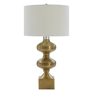 Orsina Carly Brass Table Lamp – Hammered Metal with White Fabric Shade