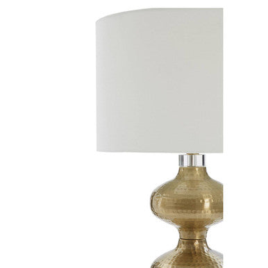 Orsina Carly Brass Table Lamp – Hammered Metal with White Fabric Shade