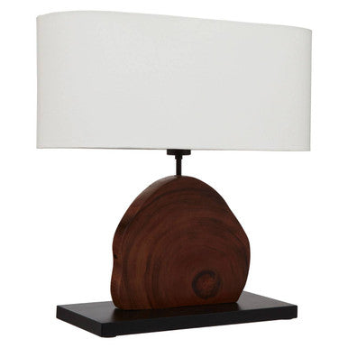 Orsina Hestina Wooden Table Lamp – Live Edge Mungur Wood & Linen Shade