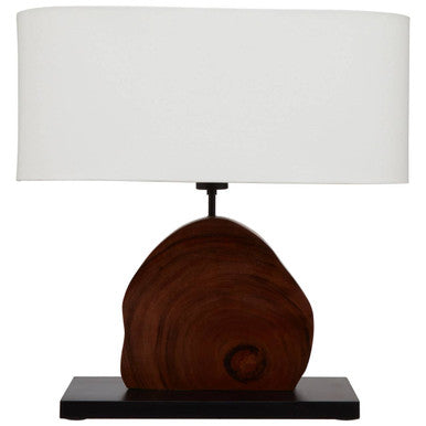 Orsina Hestina Wooden Table Lamp – Live Edge Mungur Wood & Linen Shade