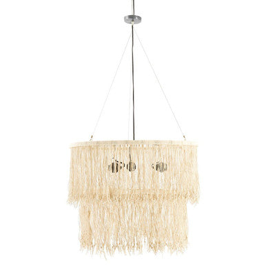 Orsina Hestina Cream Leather 2-Tier Fringe Ceiling Light Pendant