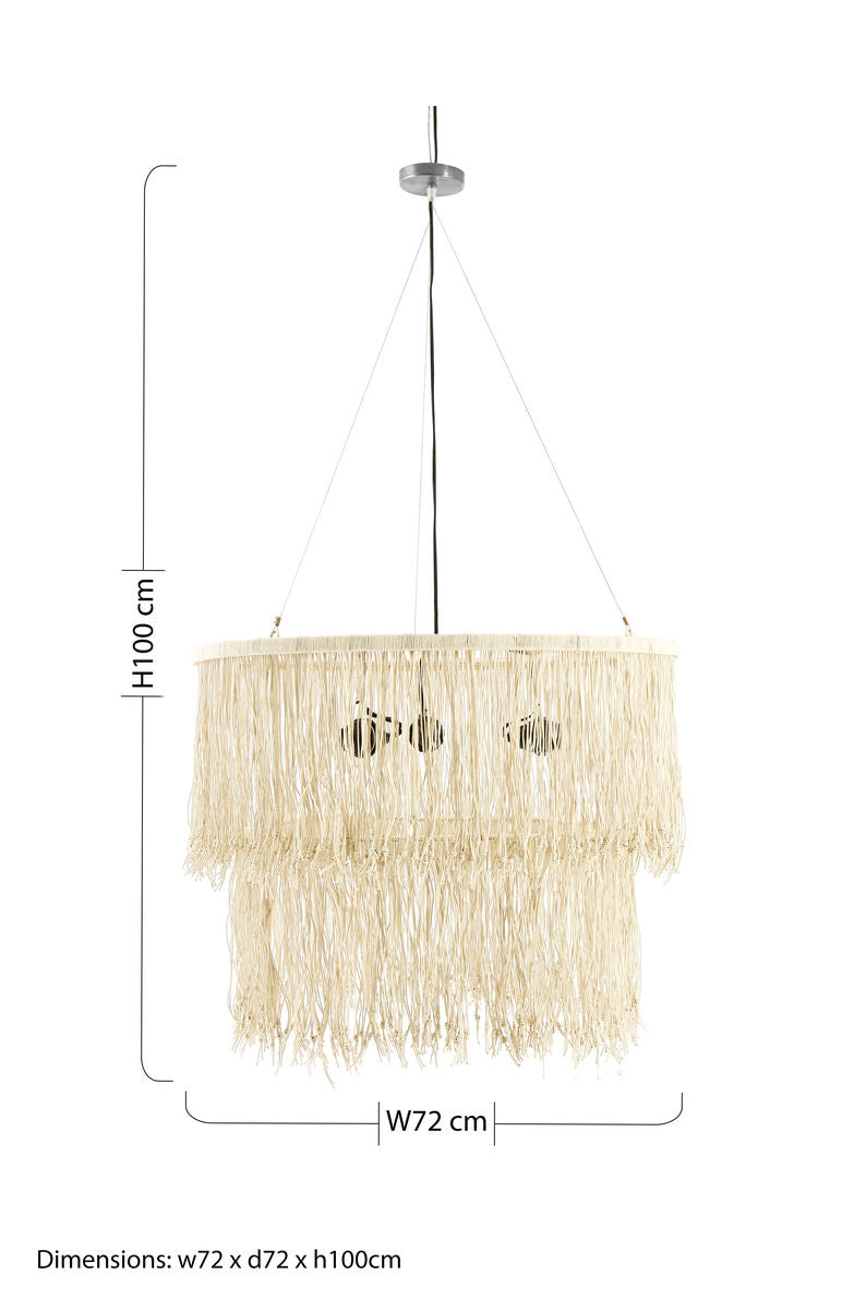 Orsina Hestina Cream Leather 2-Tier Fringe Ceiling Light Pendant