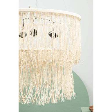 Orsina Hestina Cream Leather 2-Tier Fringe Ceiling Light Pendant