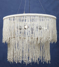 Orsina Hestina Cream Leather 2-Tier Fringe Ceiling Light Pendant