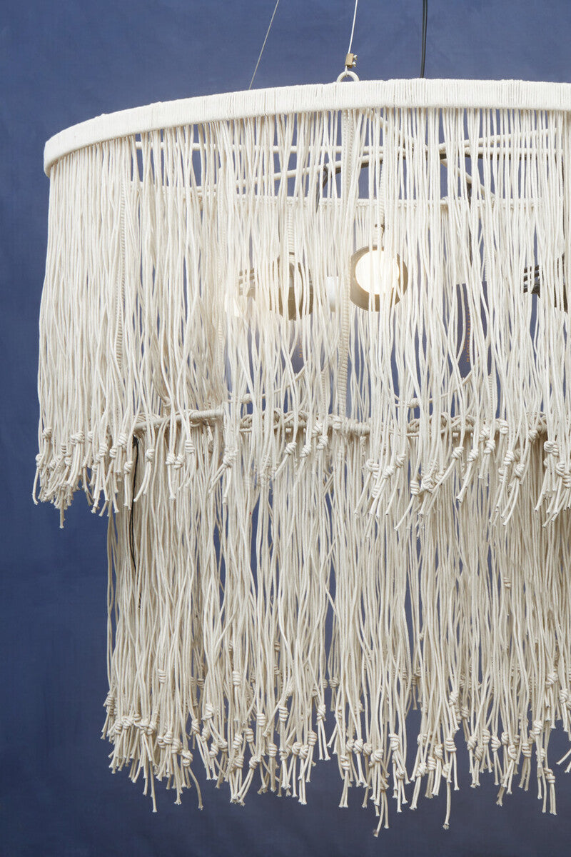 Orsina Hestina Cream Leather 2-Tier Fringe Ceiling Light Pendant