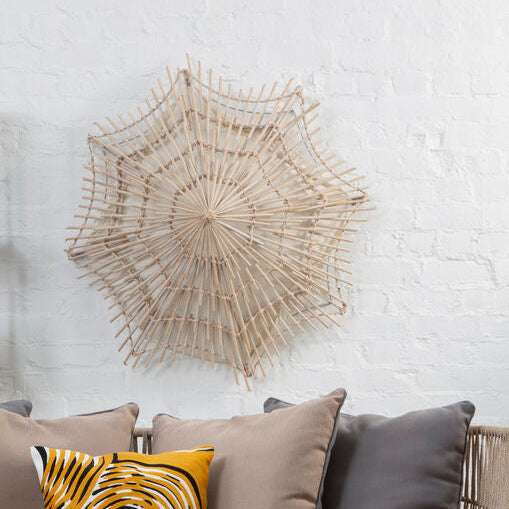 Orsina Hestina Medium Woven Rattan Wall Light – Boho Wood Sconce