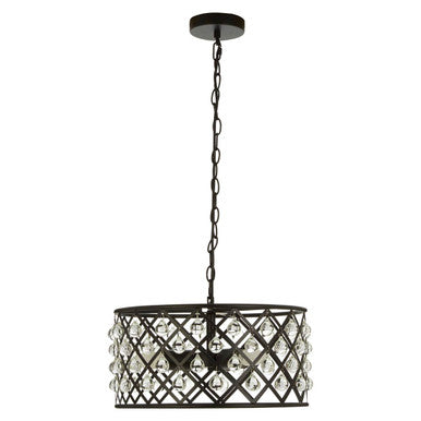 Orsina Abira Matte Black Drum Pendant Light – Crystal Criss-Cross Shade