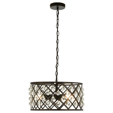 Orsina Abira Matte Black Drum Pendant Light – Crystal Criss-Cross Shade
