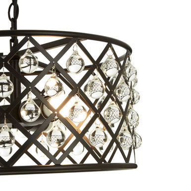 Orsina Abira Matte Black Drum Pendant Light – Crystal Criss-Cross Shade