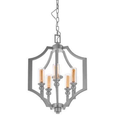 Orsina Alka 5-Bulb Pendant Light – Polished Silver & Glass Shade