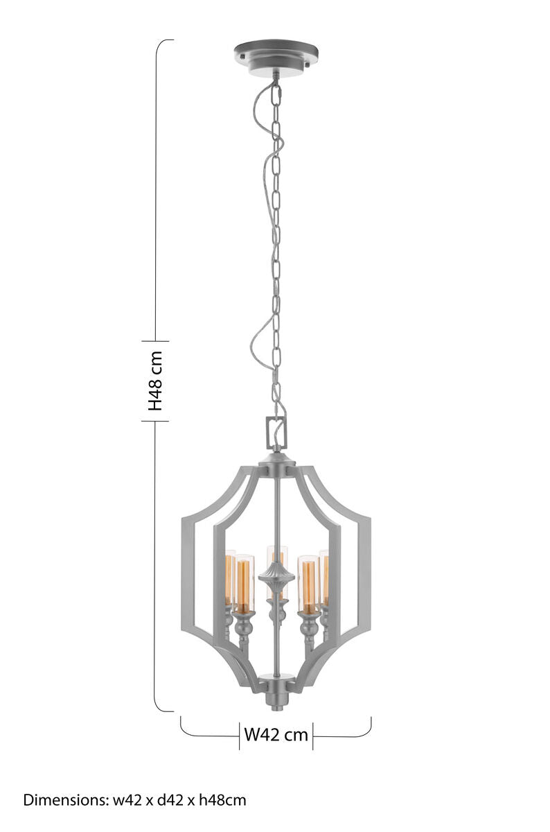 Orsina Alka 5-Bulb Pendant Light – Polished Silver & Glass Shade