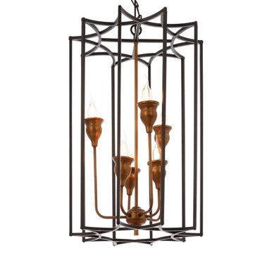 Orsina Allas 6-Bulb Pendant Light – Matte Black Iron Star Motif