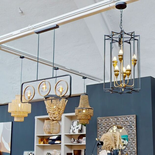 Orsina Allas 6-Bulb Pendant Light – Matte Black Iron Star Motif