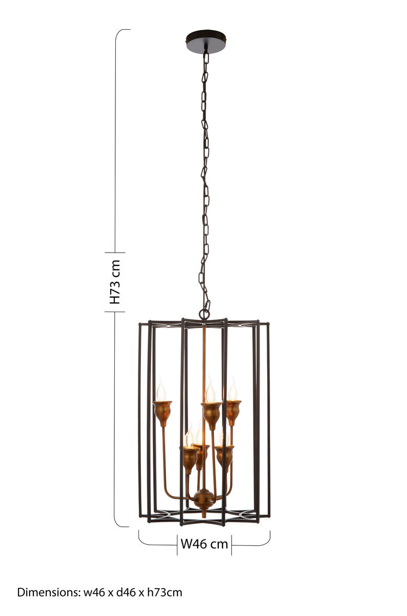 Orsina Allas 6-Bulb Pendant Light – Matte Black Iron Star Motif