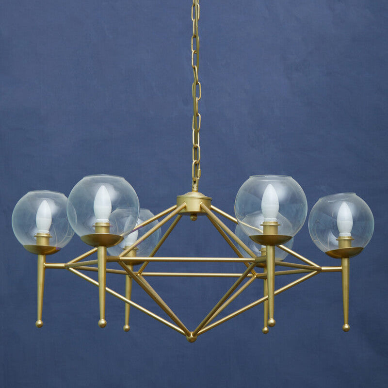 Orsina Abira 6-Bulb Geometric Pendant Light | Gold & Glass Chandelier
