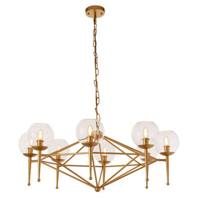 Orsina Abira Gold 8-Arm Geometric Pendant Lamp | Glass Globe Chandelier