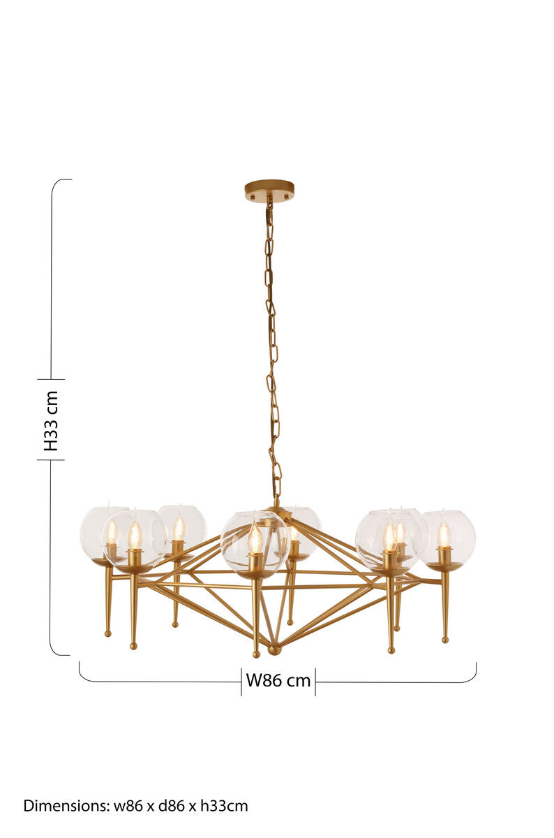 Orsina Abira Gold 8-Arm Geometric Pendant Lamp | Glass Globe Chandelier