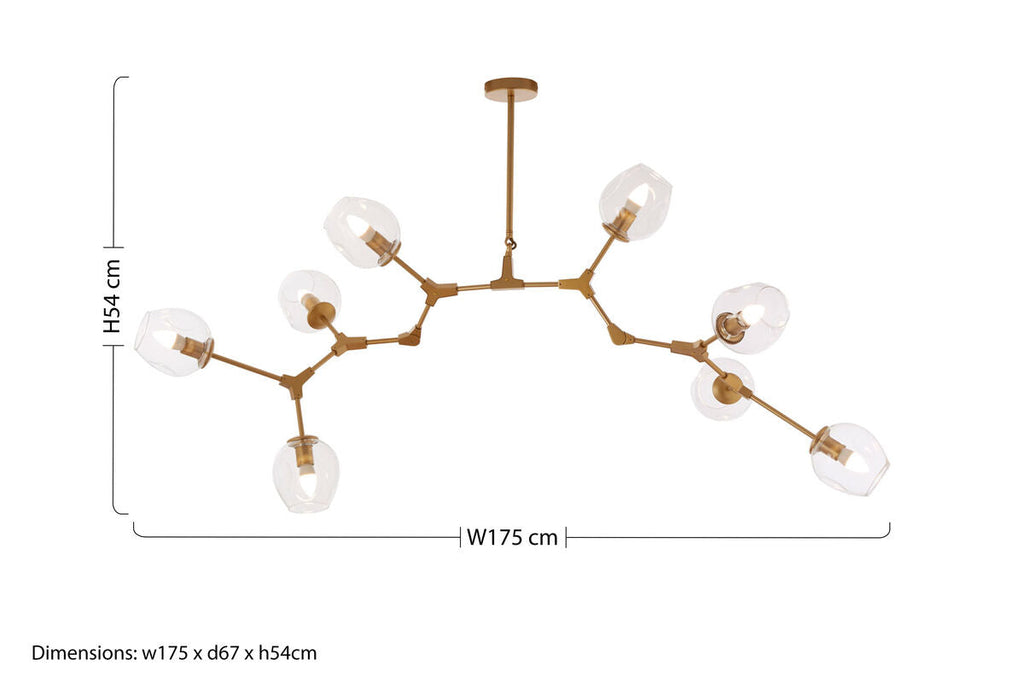 Orsina Abira Light Gold 8-Arm Pendant Lamp | Modern Glass Chandelier