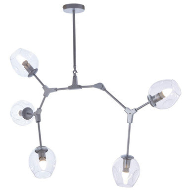 Orsina Abira 5-Arm Silver Pendant Light | Modern Glass & Iron Chandelier