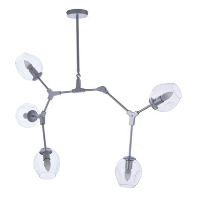 Orsina Abira 5-Arm Silver Pendant Light | Modern Glass & Iron Chandelier