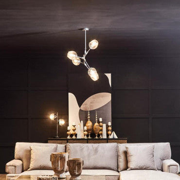 Orsina Abira 5-Arm Silver Pendant Light | Modern Glass & Iron Chandelier