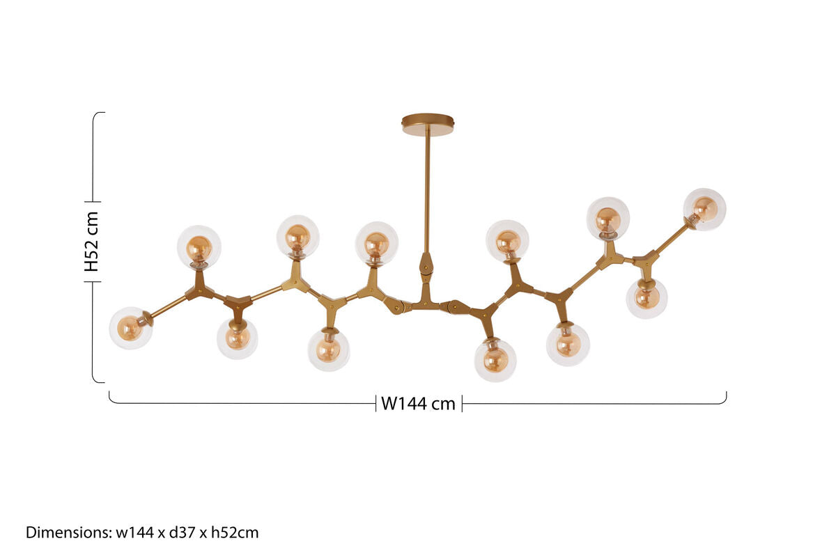 Orsina Abira 12-Arm Gold Pendant Light | Modern Glass Chandelier