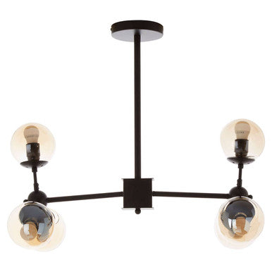 Orsina Abira 6-Arm Matte Black Pendant Light | Brown Glass Shades