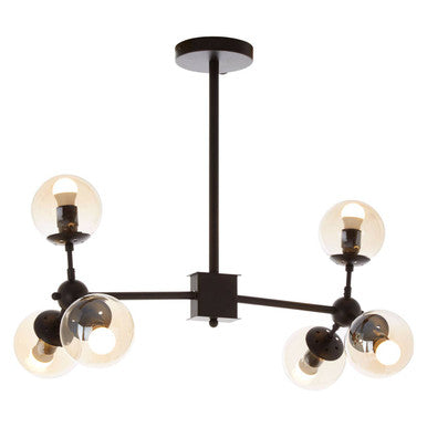 Orsina Abira 6-Arm Matte Black Pendant Light | Brown Glass Shades