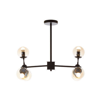 Orsina Abira 6-Arm Matte Black Pendant Light | Brown Glass Shades