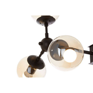 Orsina Abira 6-Arm Matte Black Pendant Light | Brown Glass Shades