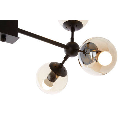 Orsina Abira 6-Arm Matte Black Pendant Light | Brown Glass Shades