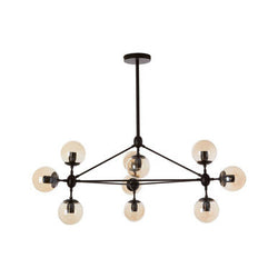 Orsina Abira 10-Arm Matte Black Pendant Light | Brown Glass Globes