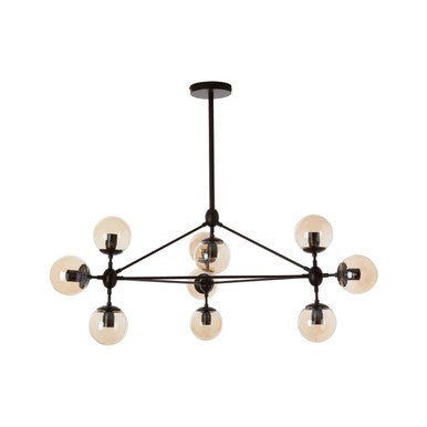 Orsina Abira 10-Arm Matte Black Pendant Light | Brown Glass Globes