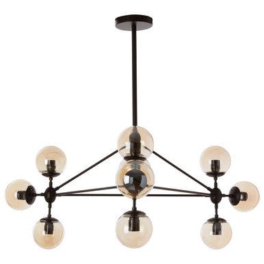 Orsina Abira 10-Arm Matte Black Pendant Light | Brown Glass Globes