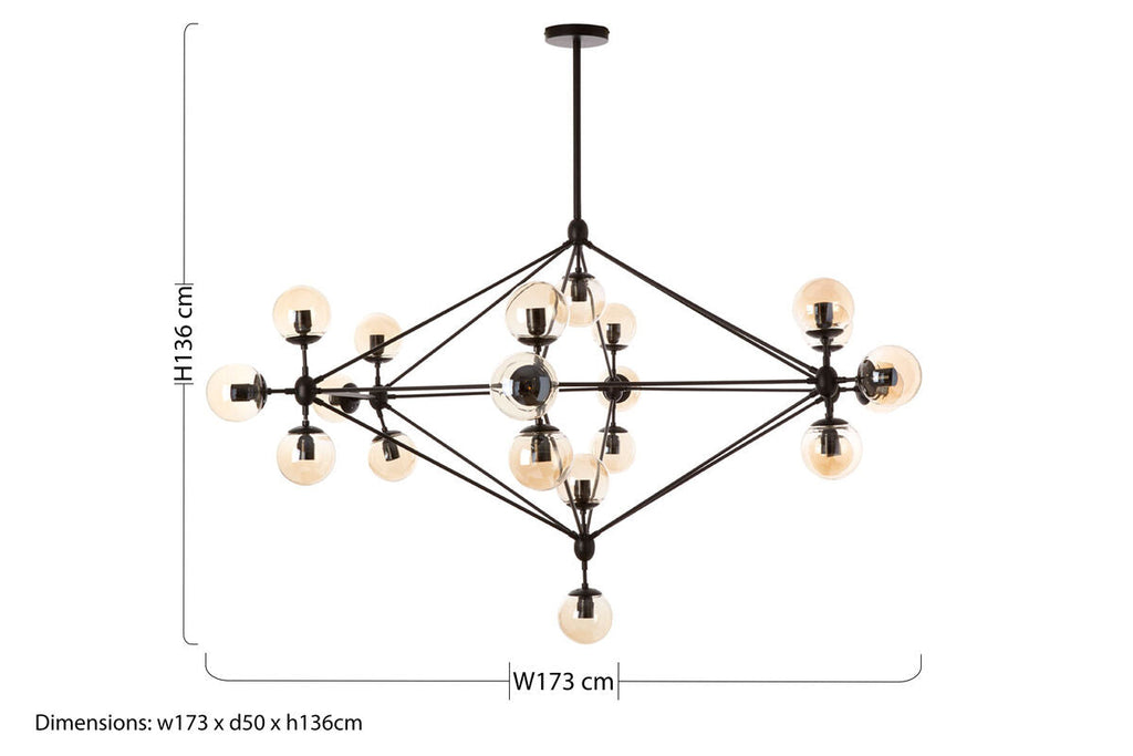 Orsina Abira 21-Arm Pendant Lamp – Matte Black & Tinted Glass Globe