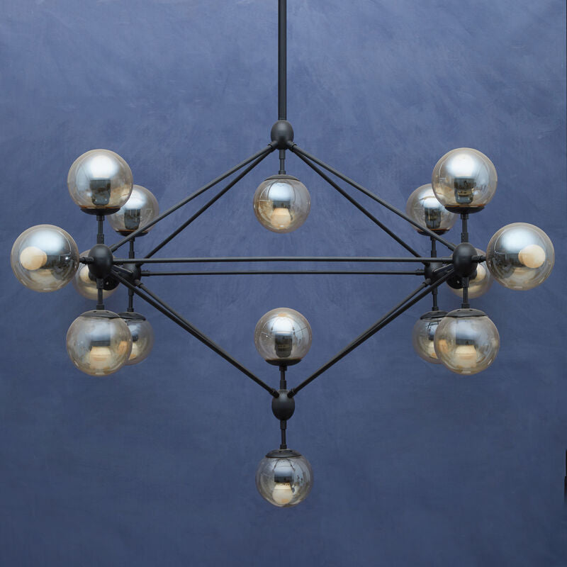 Orsina Abira 21-Arm Pendant Lamp – Matte Black & Tinted Glass Globe