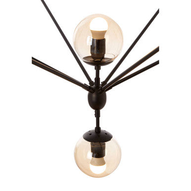 Orsina Abira 21-Arm Pendant Lamp – Matte Black & Tinted Glass Globe