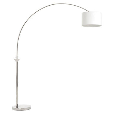 Orsina Hubert Nickel Arc Floor Lamp with White Linen Shade