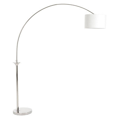 Orsina Hubert Nickel Arc Floor Lamp with White Linen Shade