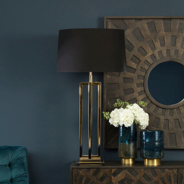 Orsina Skye Gold Table Lamp | Rectangular Base with Black Fabric Shade