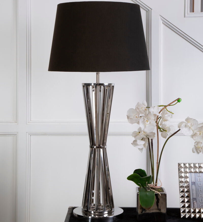 Orsina Skye Table Lamp – Twisted Nickel Base with Black Fabric Shade