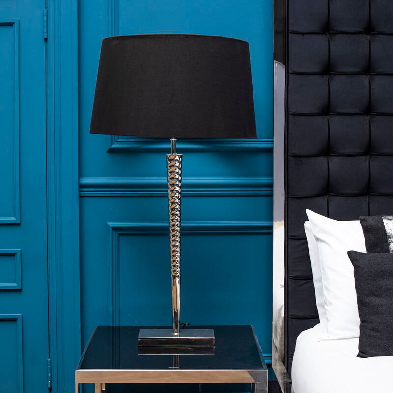 Orsina Skye Industrial Nickel Table Lamp with Black Fabric Shade
