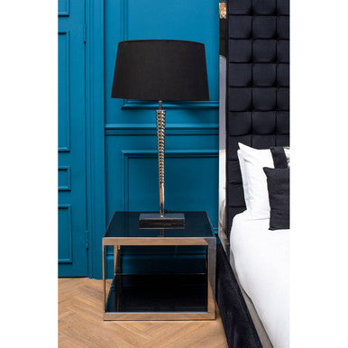 Orsina Skye Industrial Nickel Table Lamp with Black Fabric Shade
