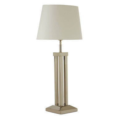 Orsina Skye Table Lamp – Modern Dual Rod Nickel Base with White Shade