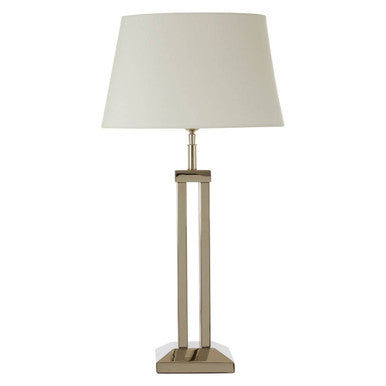 Orsina Skye Table Lamp – Modern Dual Rod Nickel Base with White Shade