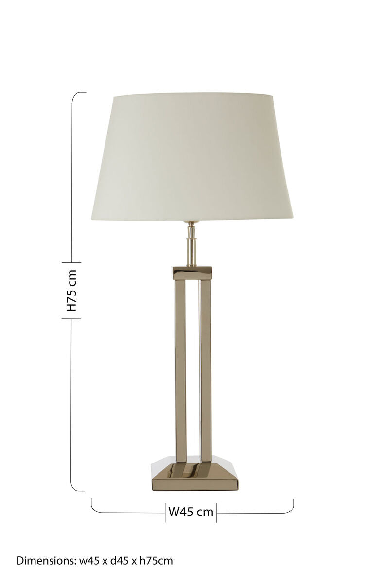 Orsina Skye Table Lamp – Modern Dual Rod Nickel Base with White Shade