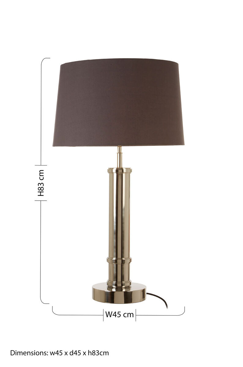 Orsina Skye Table Lamp – Nickel Tubular Base with Grey Shade