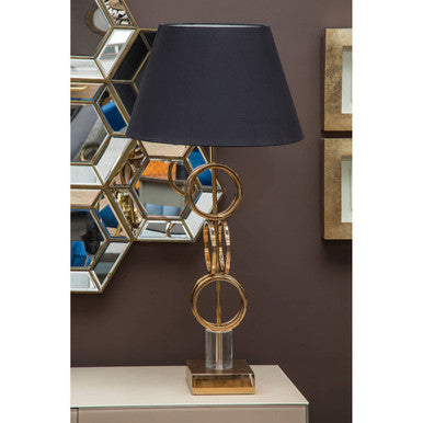 Orsina Skye Gold Table Lamp – Dual Ring Base with Black Drum Shade