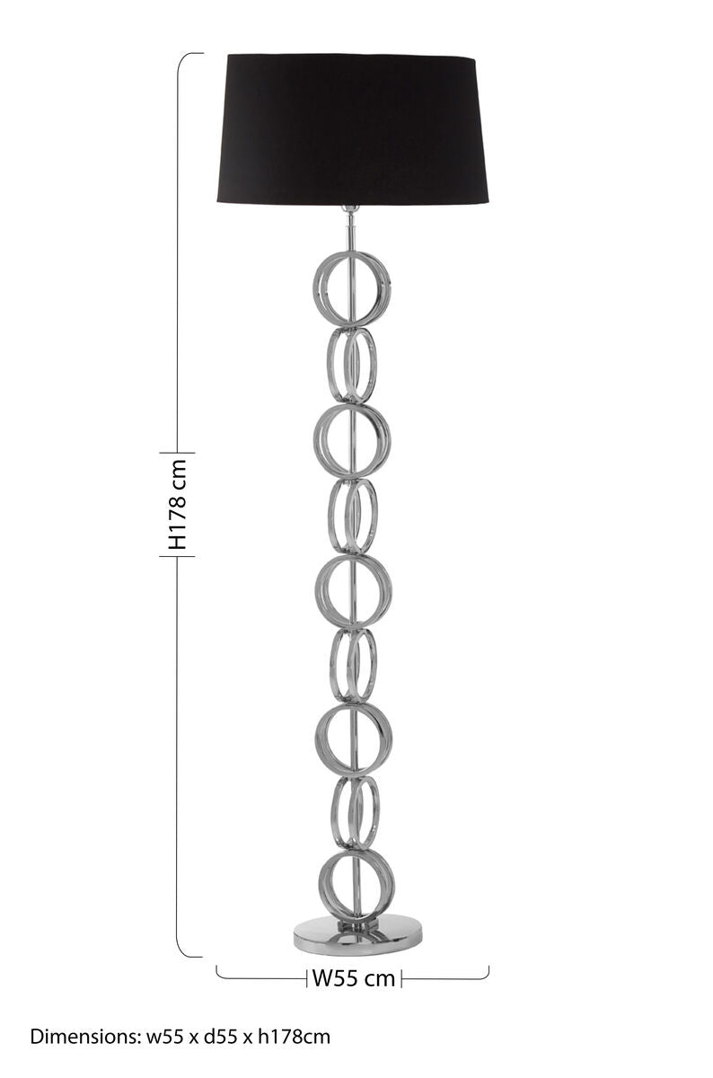 Orsina Skye Floor Lamp – Modern Nickel Multi-Ring Base with Black Shade